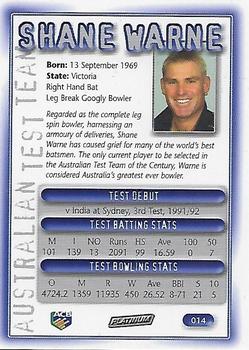 2002 ACB Platinum #014 Shane Warne Back