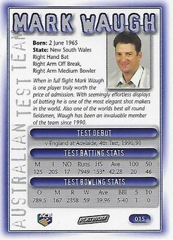 2002 ACB Platinum #015 Mark Waugh Back