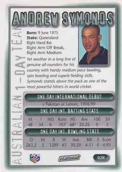 2002 ACB Platinum #028 Andrew Symonds Back