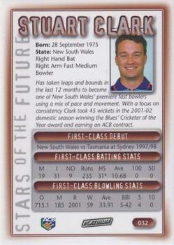 2002 ACB Platinum #032 Stuart Clark Back