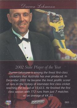 2002 ACB Platinum #083 Darren Lehmann Back