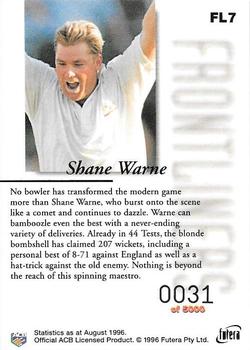 1996 Futera The Decider - Frontliners First Day Issue #FL7 Shane Warne Back