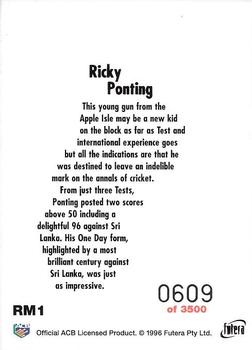1996 Futera The Decider - Run Machines First Day Issue #RM1 Ricky Ponting Back