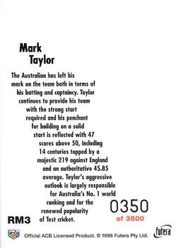 1996 Futera The Decider - Run Machines First Day Issue #RM3 Mark Taylor Back