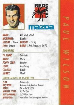 1996-97 Mazda Southern Redbacks Cricket  #NNO Paul Wilson Back