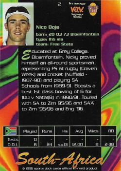 1996 Sports Deck Cricket World #2 Nicky Boje Back