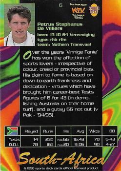 1996 Sports Deck Cricket World #6 Fanie De Villiers Back
