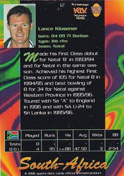 1996 Sports Deck Cricket World #12 Lance Klusener Back