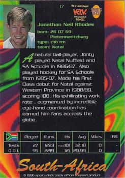 1996 Sports Deck Cricket World #17 Jonty Rhodes Back