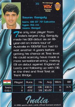 1996 Sports Deck Cricket World #39 Sourav Ganguly Back
