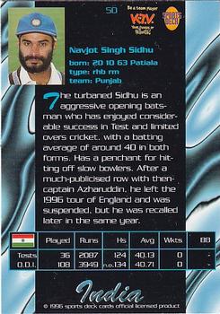 1996 Sports Deck Cricket World #50 Navjot Sidhu Back