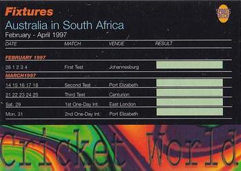 1996 Sports Deck Cricket World #70 Fixtures: SA vs Australia Front
