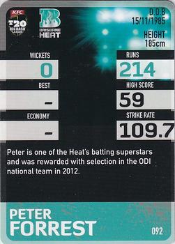 2014-15 Tap 'N' Play CA/BBL Cricket #092 Peter Forrest Back