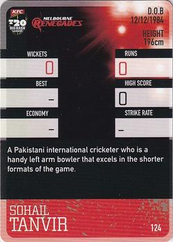 2014-15 Tap 'N' Play CA/BBL Cricket #124 Sohail Tanvir Back