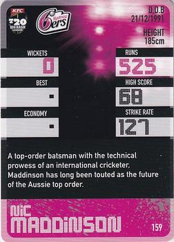 2014-15 Tap 'N' Play CA/BBL Cricket #159 Nic Maddinson Back