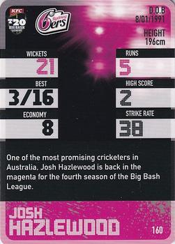 2014-15 Tap 'N' Play CA/BBL Cricket #160 Josh Hazlewood Back