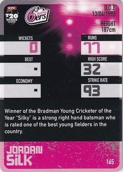 2014-15 Tap 'N' Play CA/BBL Cricket #165 Jordan Silk Back