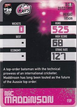2014-15 Tap 'N' Play CA/BBL Cricket - Silver #159 Nic Maddinson Back