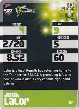 2014-15 Tap 'N' Play CA/BBL Cricket - Silver #183 Josh Lalor Back