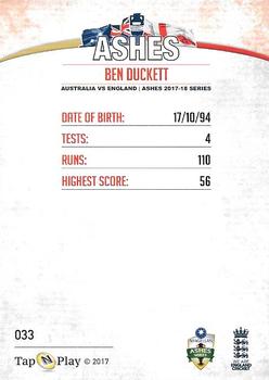 2017-18 Tap 'N' Play Ashes #033 Ben Duckett Back