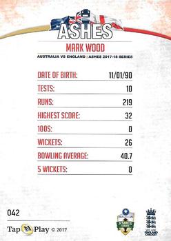 2017-18 Tap 'N' Play Ashes #042 Mark Wood Back