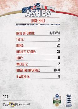 2017-18 Tap 'N' Play Ashes - Gold #027 Jake Ball Back