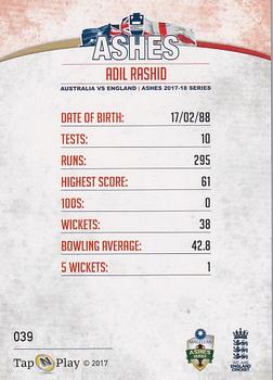 2017-18 Tap 'N' Play Ashes - Gold #039 Adil Rashid Back
