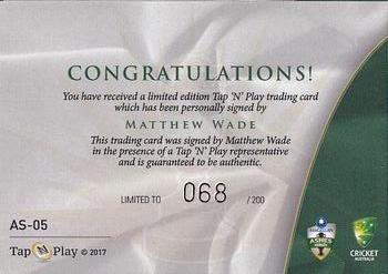 2017-18 Tap 'N' Play Ashes - Ashes Signatures #AS-05 Matthew Wade Back