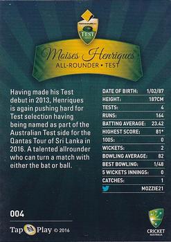 2016-17 Tap 'N' Play CA/BBL Cricket #004 Moises Henriques Back