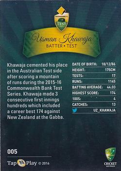 2016-17 Tap 'N' Play CA/BBL Cricket #005 Usman Khawaja Back