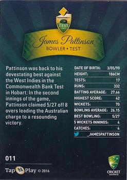 2016-17 Tap 'N' Play CA/BBL Cricket #011 James Pattinson Back