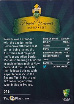 2016-17 Tap 'N' Play CA/BBL Cricket #016 David Warner Back
