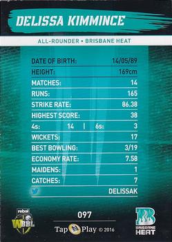 2016-17 Tap 'N' Play CA/BBL Cricket #097 Delissa Kimmince Back