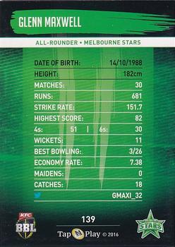 2016-17 Tap 'N' Play CA/BBL Cricket #139 Glenn Maxwell Back