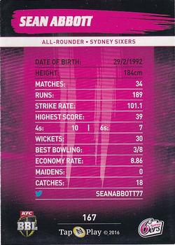 2016-17 Tap 'N' Play CA/BBL Cricket #167 Sean Abbott Back