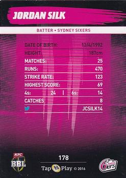 2016-17 Tap 'N' Play CA/BBL Cricket #178 Jordan Silk Back