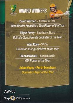 2016-17 Tap 'N' Play CA/BBL Cricket - Award Winners #AW-05 Adam Voges Back