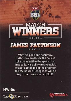2016-17 Tap 'N' Play CA/BBL Cricket - Match Winners #MW-06 James Pattinson Back