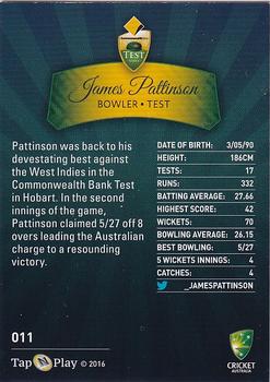 2016-17 Tap 'N' Play CA/BBL Cricket - Gold #011 James Pattinson Back