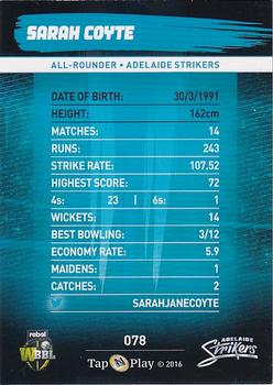 2016-17 Tap 'N' Play CA/BBL Cricket - Gold #078 Sarah Coyte Back