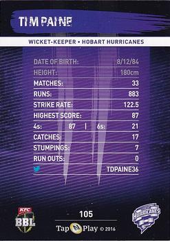 2016-17 Tap 'N' Play CA/BBL Cricket - Gold #105 Tim Paine Back
