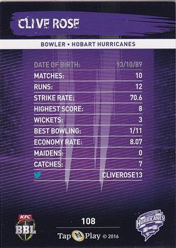 2016-17 Tap 'N' Play CA/BBL Cricket - Gold #108 Clive Rose Back