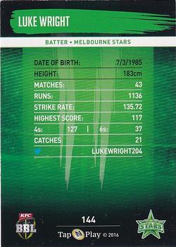 2016-17 Tap 'N' Play CA/BBL Cricket - Gold #144 Luke Wright Back