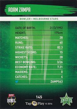 2016-17 Tap 'N' Play CA/BBL Cricket - Gold #145 Adam Zampa Back