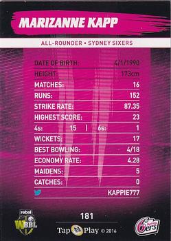 2016-17 Tap 'N' Play CA/BBL Cricket - Gold #181 Marizanne Kapp Back