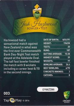 2016-17 Tap 'N' Play CA/BBL Cricket - Silver #003 Josh Hazlewood Back