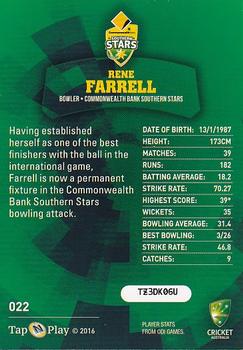 2016-17 Tap 'N' Play CA/BBL Cricket - Silver #022 Rene Farrell Back
