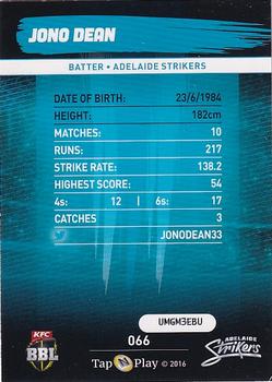 2016-17 Tap 'N' Play CA/BBL Cricket - Silver #066 Jono Dean Back