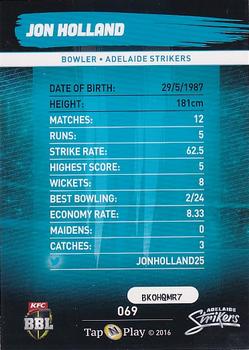 2016-17 Tap 'N' Play CA/BBL Cricket - Silver #069 Jon Holland Back