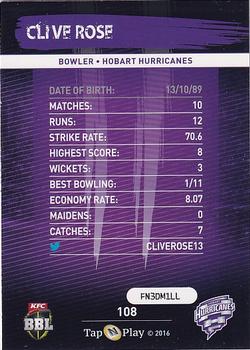 2016-17 Tap 'N' Play CA/BBL Cricket - Silver #108 Clive Rose Back